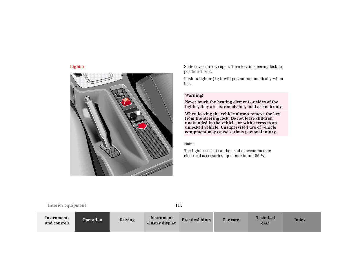 Lighter | Mercedes-Benz 2001 SLK-Class User Manual | Page 118 / 273
