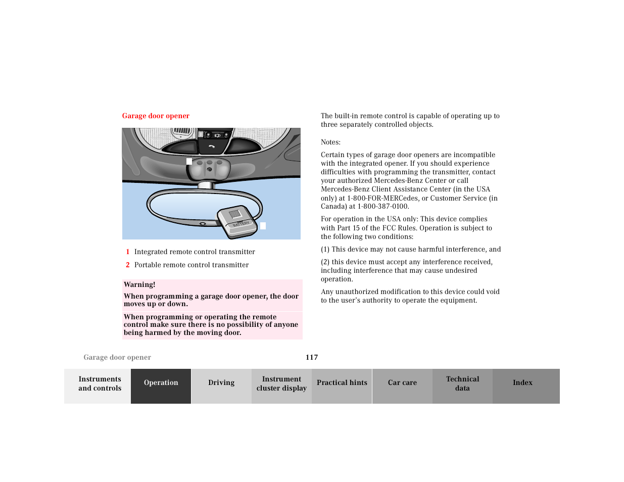 Garage door opener | Mercedes-Benz 2001 SLK-Class User Manual | Page 120 / 273