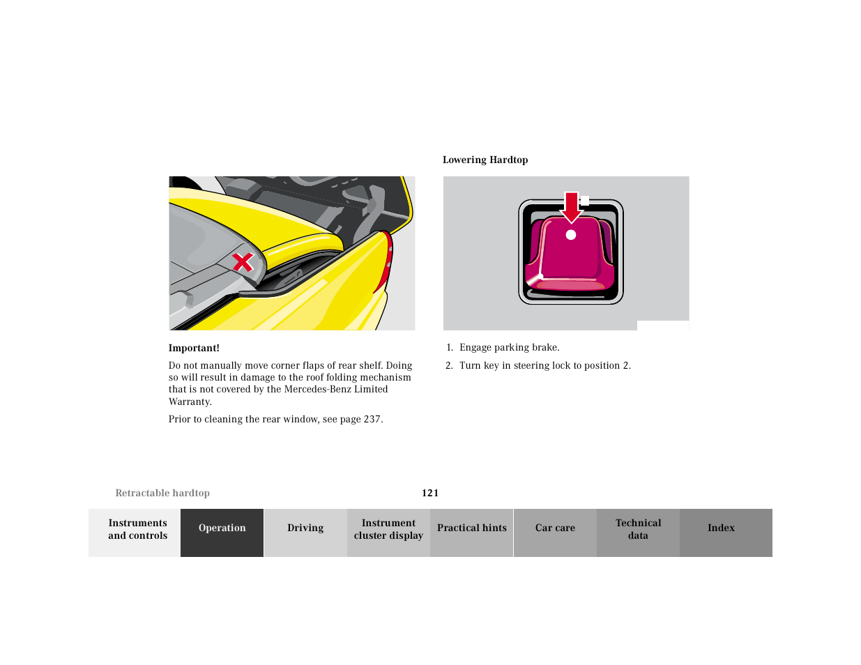 P65.10-2090-26, Lowering hardtop | Mercedes-Benz 2001 SLK-Class User Manual | Page 124 / 273