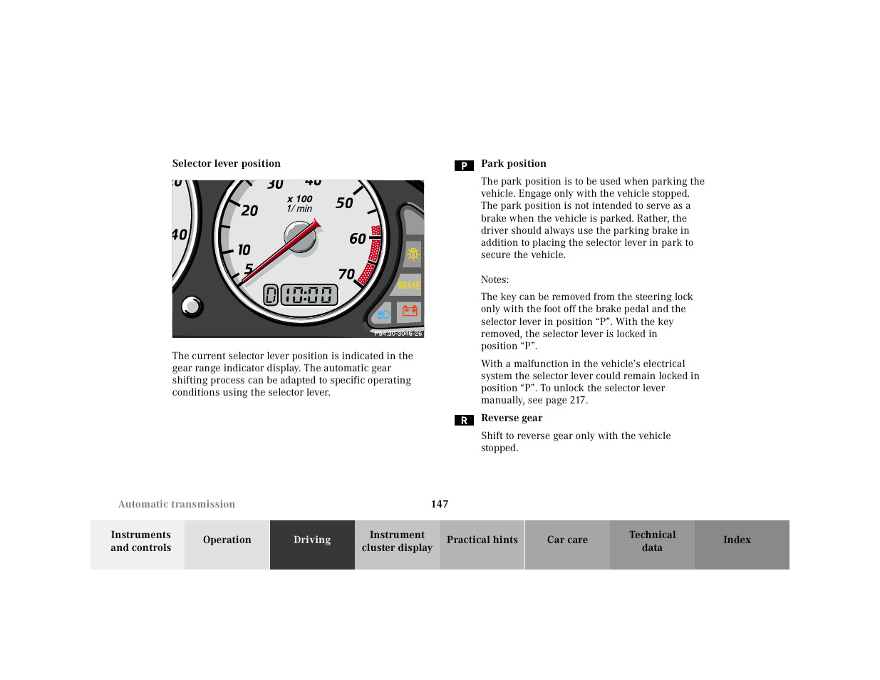 Automatic transmission:selector lever positions | Mercedes-Benz 2001 SLK-Class User Manual | Page 150 / 273