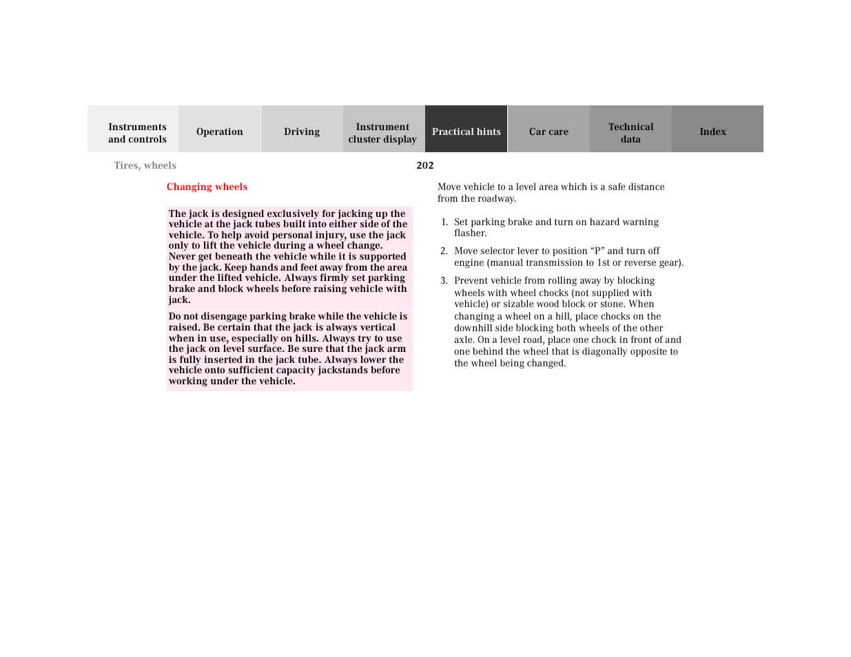 Changing wheels | Mercedes-Benz 2001 SLK-Class User Manual | Page 205 / 273