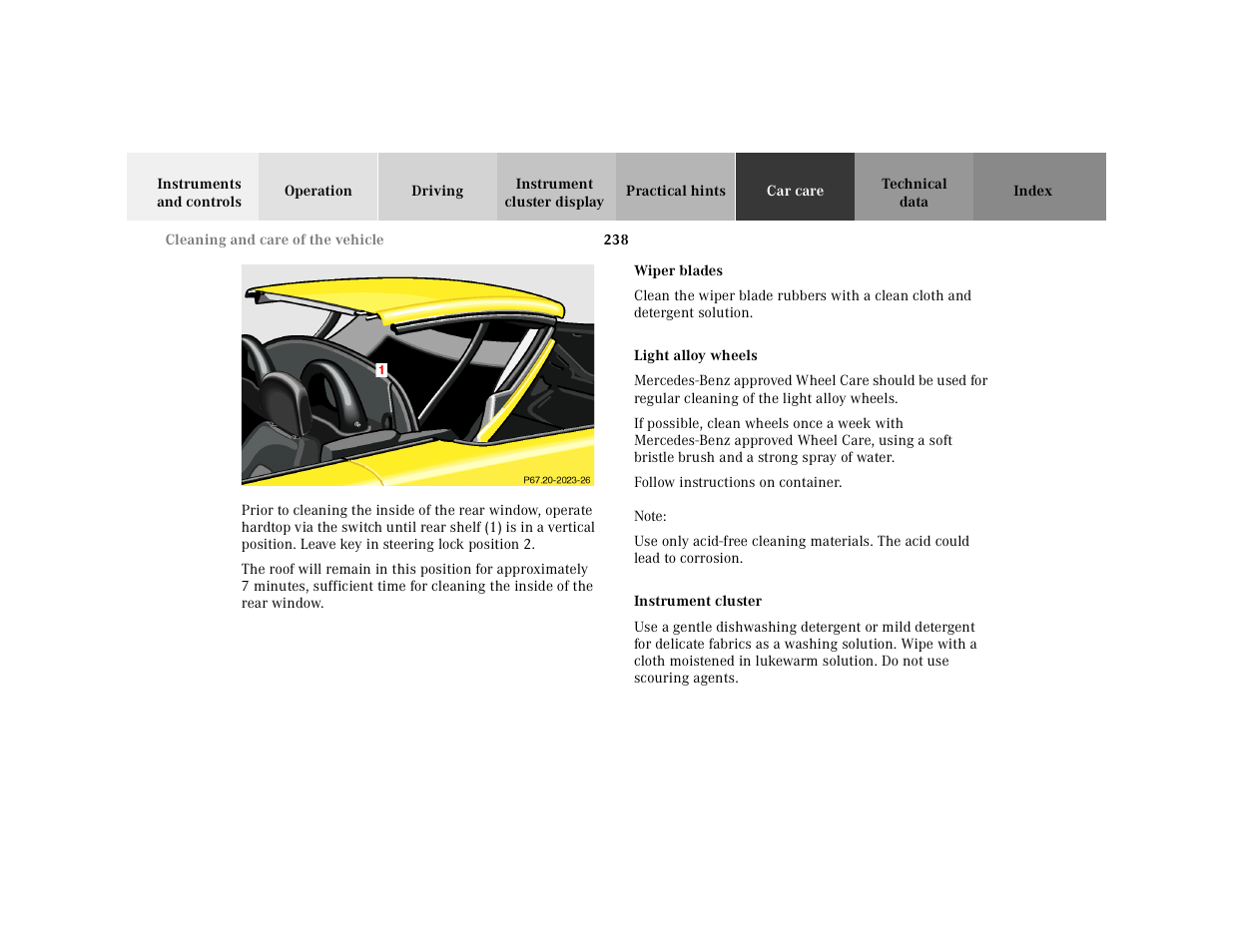 Wiper blades, Light alloy wheels, Instrument cluster | Wiper blades light alloy wheels instrument cluster | Mercedes-Benz 2001 SLK-Class User Manual | Page 241 / 273