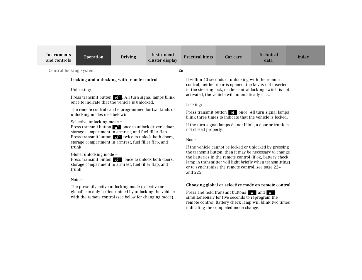 Locking and unlocking with remote control | Mercedes-Benz 2001 SLK-Class User Manual | Page 29 / 273