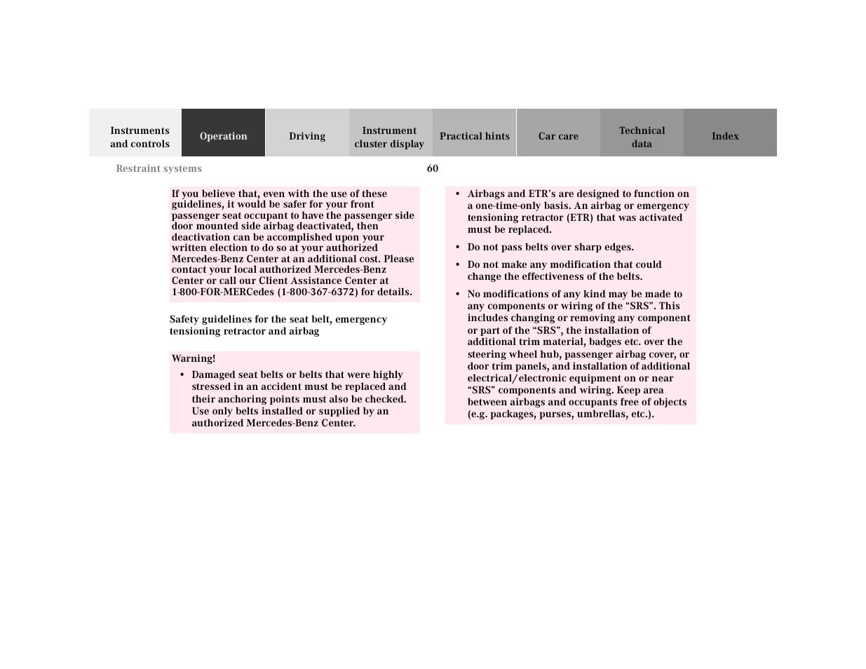 Safety guidelines for the, Safety guidelines for the seat belt, Emergency tensioning retractor and airbag | Mercedes-Benz 2001 SLK-Class User Manual | Page 63 / 273