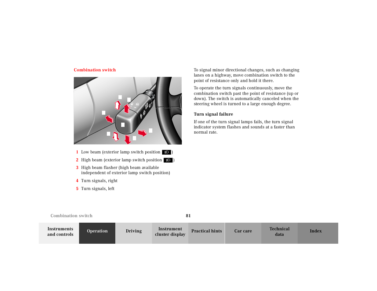 Combination switch | Mercedes-Benz 2001 SLK-Class User Manual | Page 84 / 273