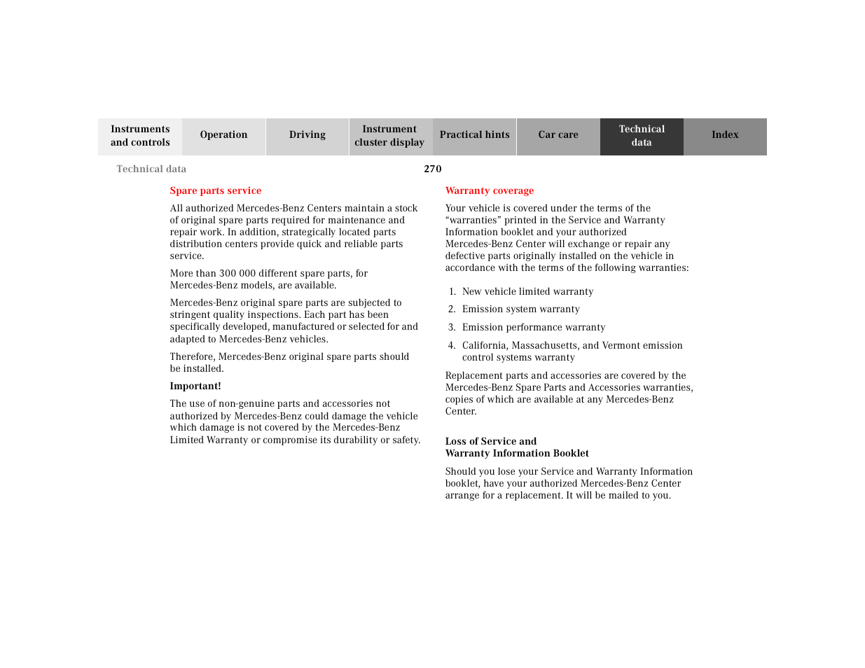 Mercedes-Benz 2002 SL 600 User Manual | Page 274 / 302