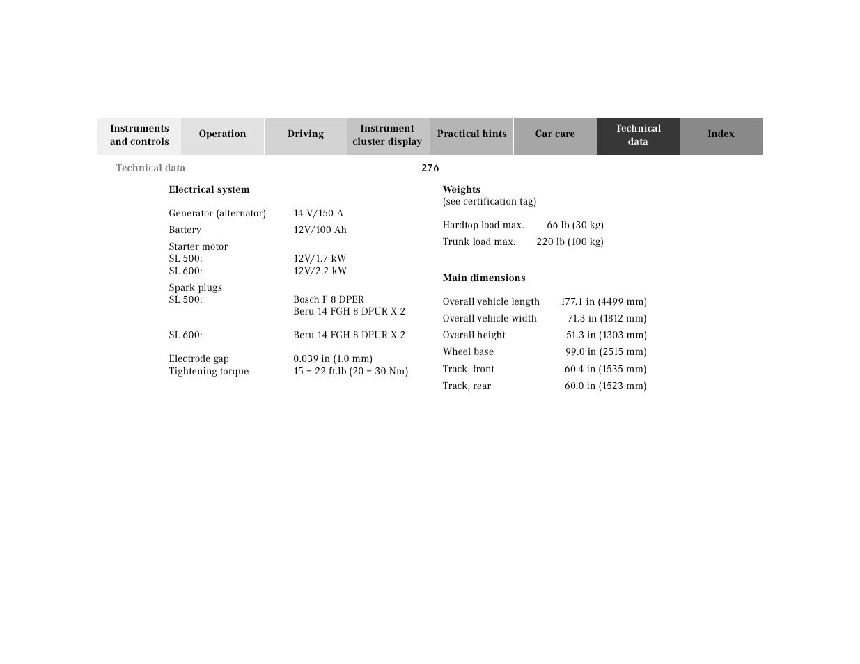 Mercedes-Benz 2002 SL 600 User Manual | Page 280 / 302
