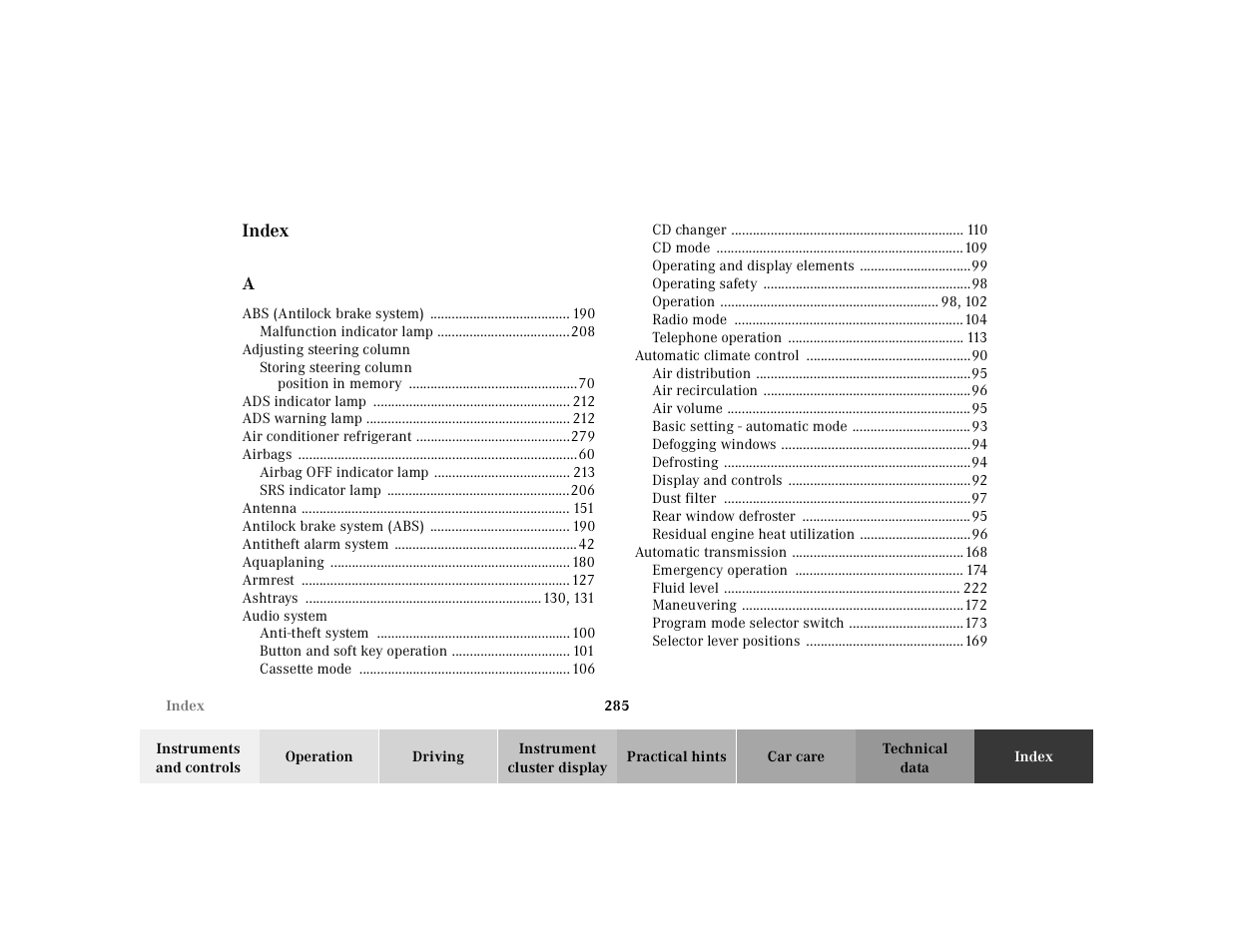 Mercedes-Benz 2002 SL 600 User Manual | Page 289 / 302