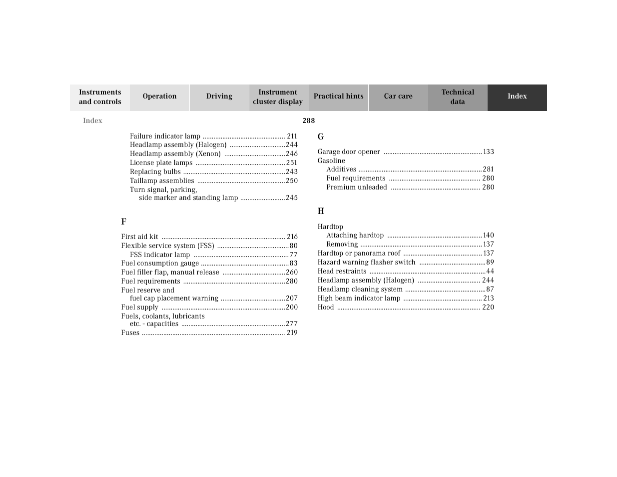 Mercedes-Benz 2002 SL 600 User Manual | Page 292 / 302