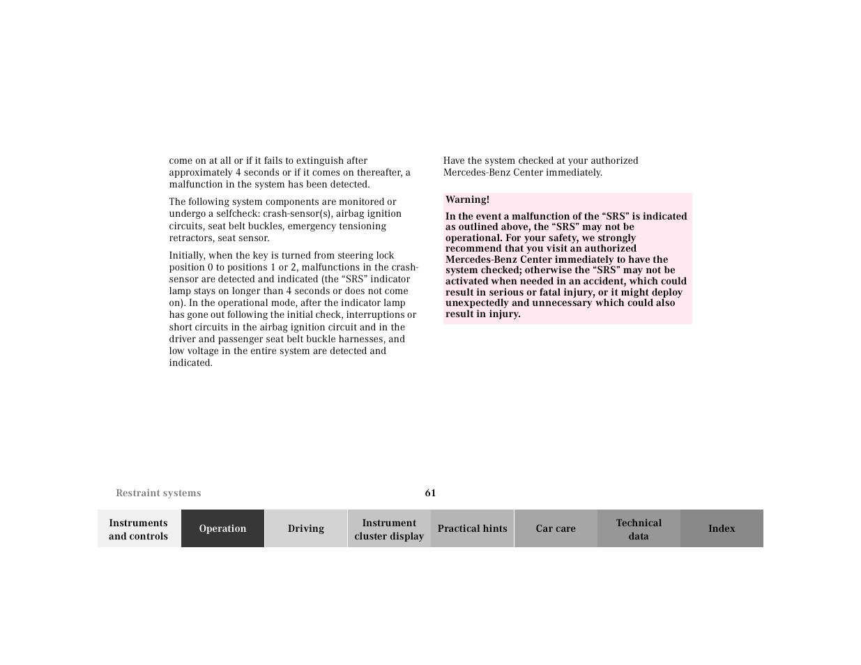Mercedes-Benz 2002 SL 600 User Manual | Page 65 / 302