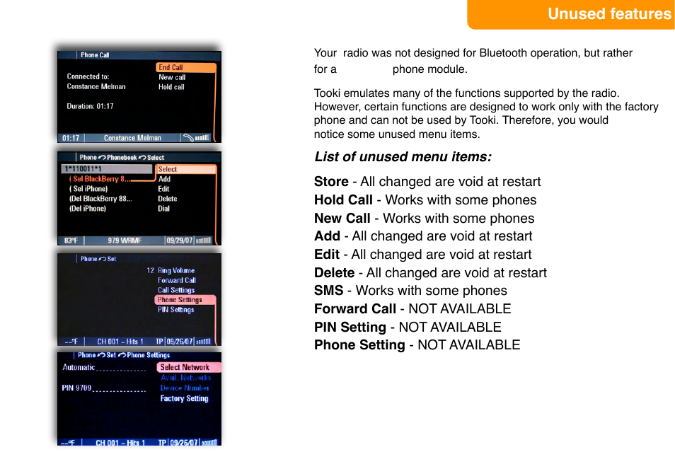 Unused features | Mercedes-Benz BLUETOOTH PHONE INTEGRATION ECP/M MERCEDES User Manual | Page 9 / 10