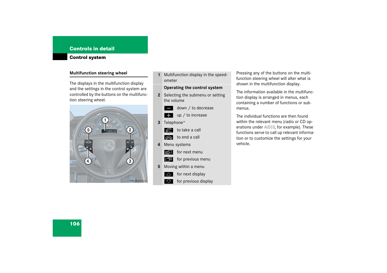 Multifunction steering wheel | Mercedes-Benz 2003 C-Class Coupe User Manual | Page 106 / 356