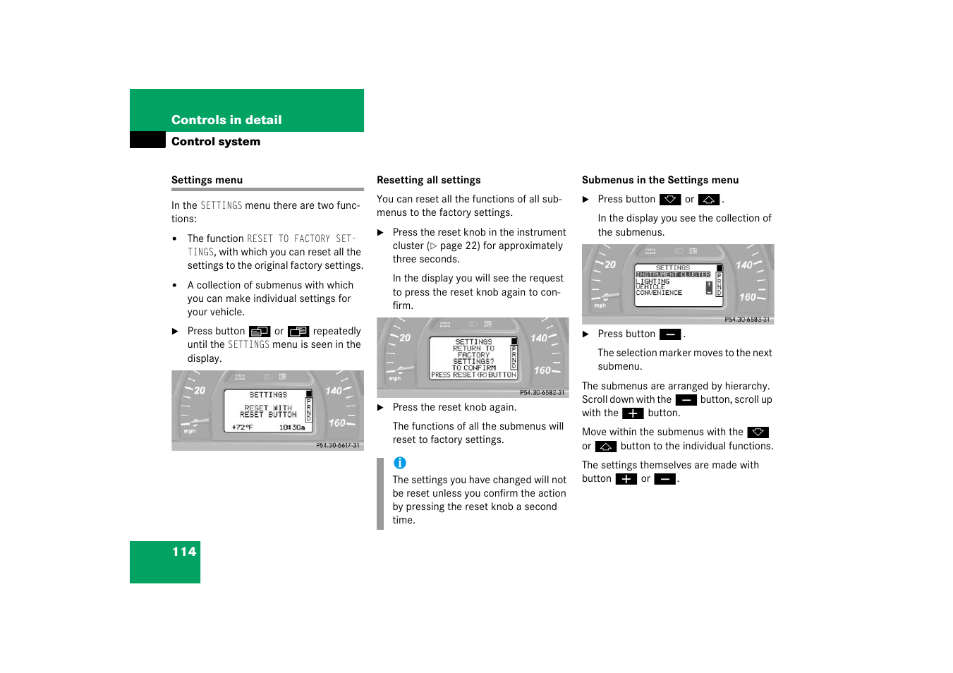 Settings menu | Mercedes-Benz 2003 C-Class Coupe User Manual | Page 114 / 356