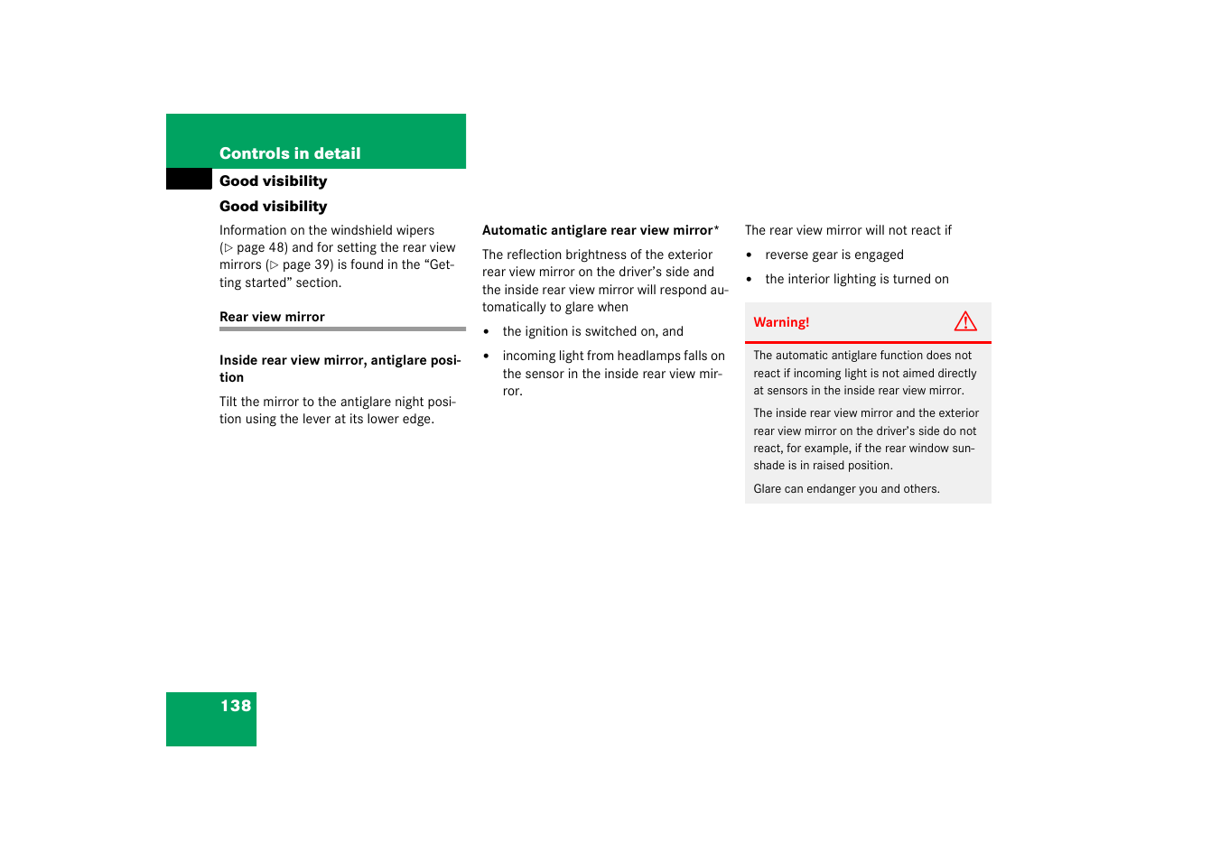 Good visibility, Rear view mirror | Mercedes-Benz 2003 C-Class Coupe User Manual | Page 138 / 356