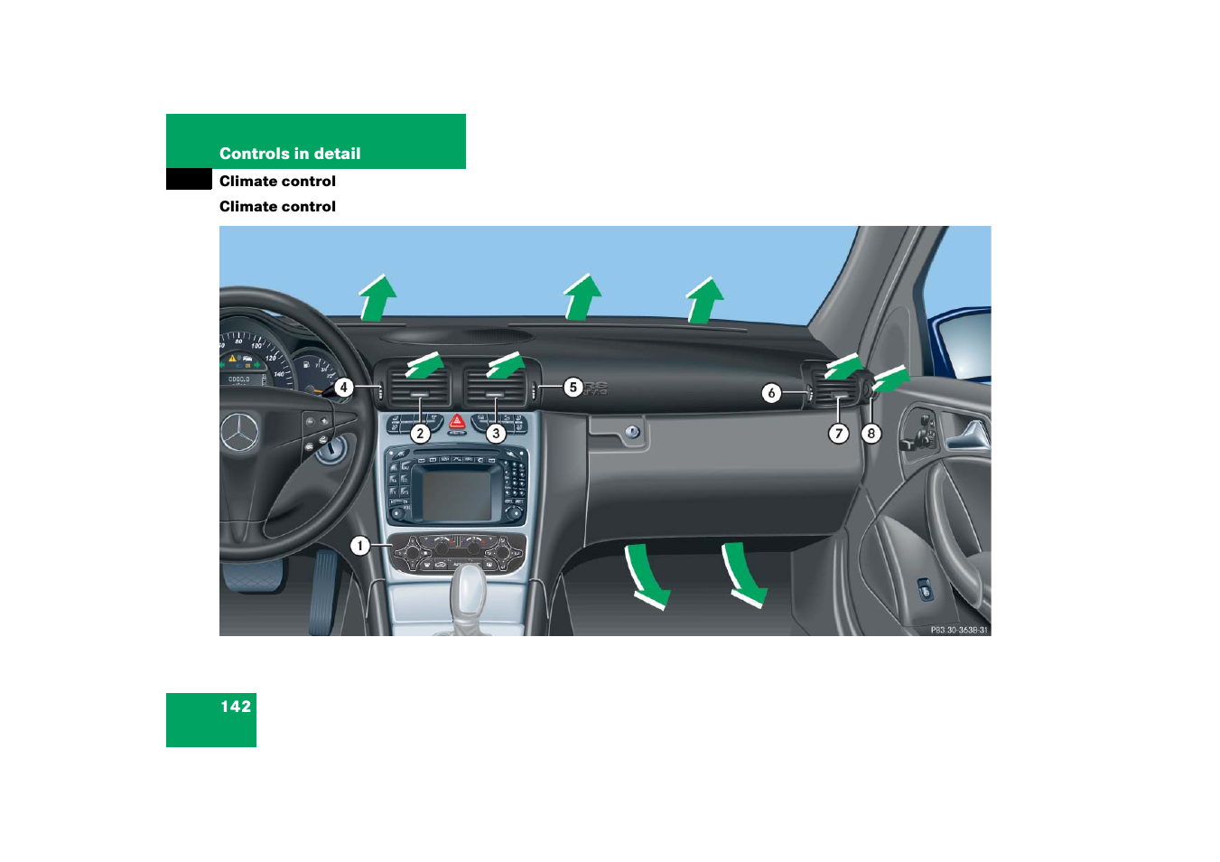 Climate control | Mercedes-Benz 2003 C-Class Coupe User Manual | Page 142 / 356