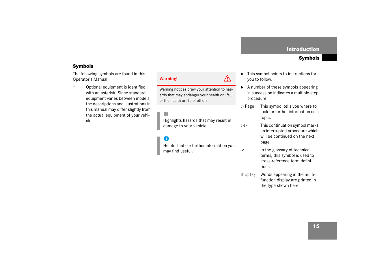 Symbols | Mercedes-Benz 2003 C-Class Coupe User Manual | Page 15 / 356