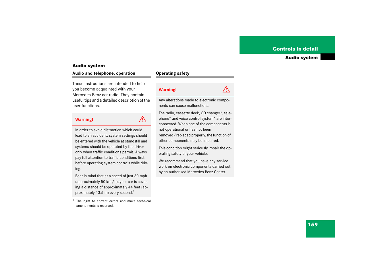 Audio systems, Audio system, Audio and telephone, operation operating safety | Mercedes-Benz 2003 C-Class Coupe User Manual | Page 159 / 356