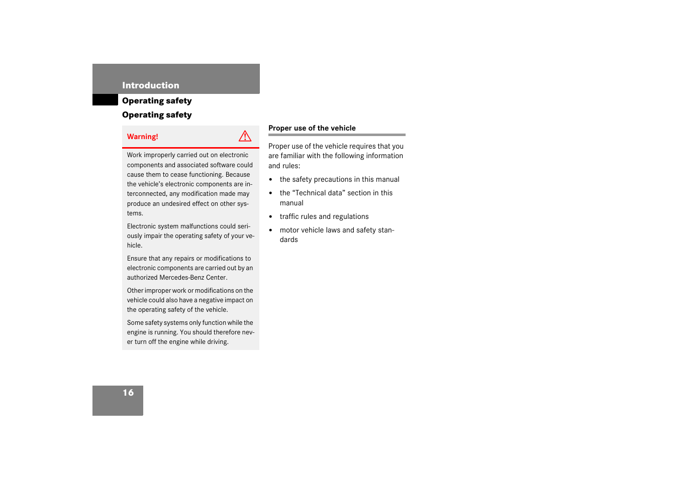 Operating safety, Proper use of the vehicle | Mercedes-Benz 2003 C-Class Coupe User Manual | Page 16 / 356