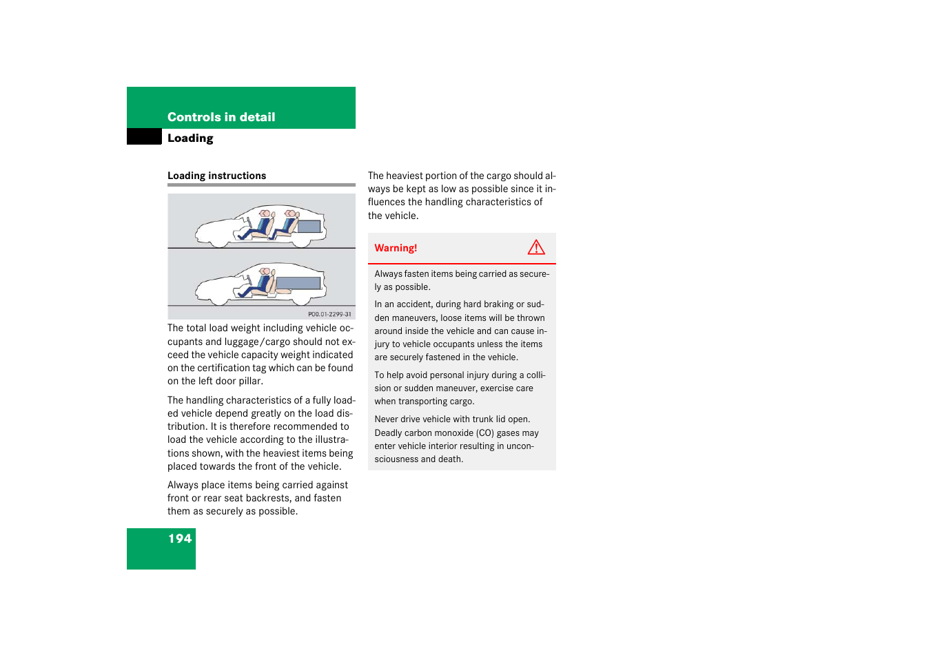 Loading:instructions, Loading instructions | Mercedes-Benz 2003 C-Class Coupe User Manual | Page 194 / 356