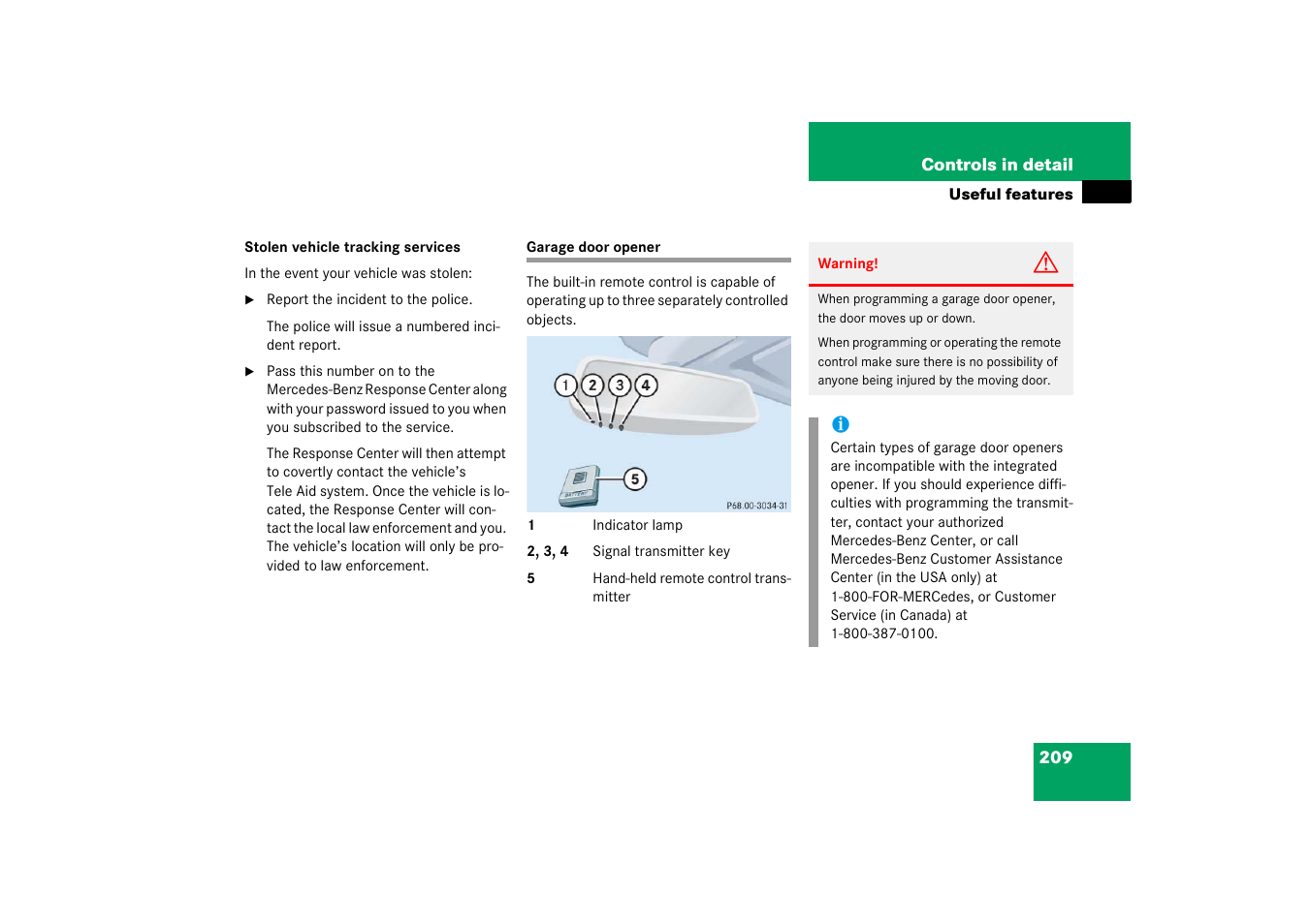 Garage door opener | Mercedes-Benz 2003 C-Class Coupe User Manual | Page 209 / 356