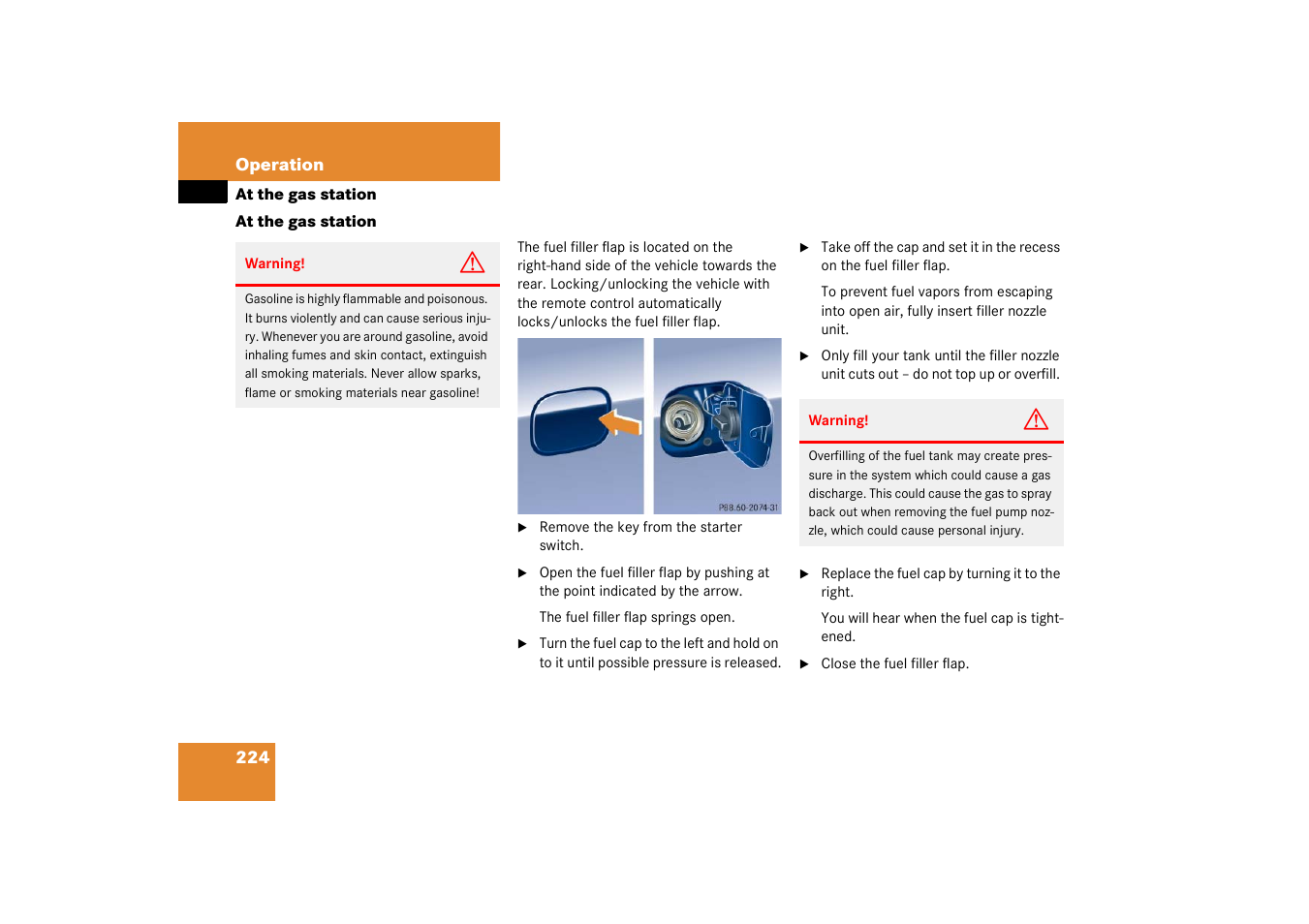 Tanken, At the gas station | Mercedes-Benz 2003 C-Class Coupe User Manual | Page 224 / 356