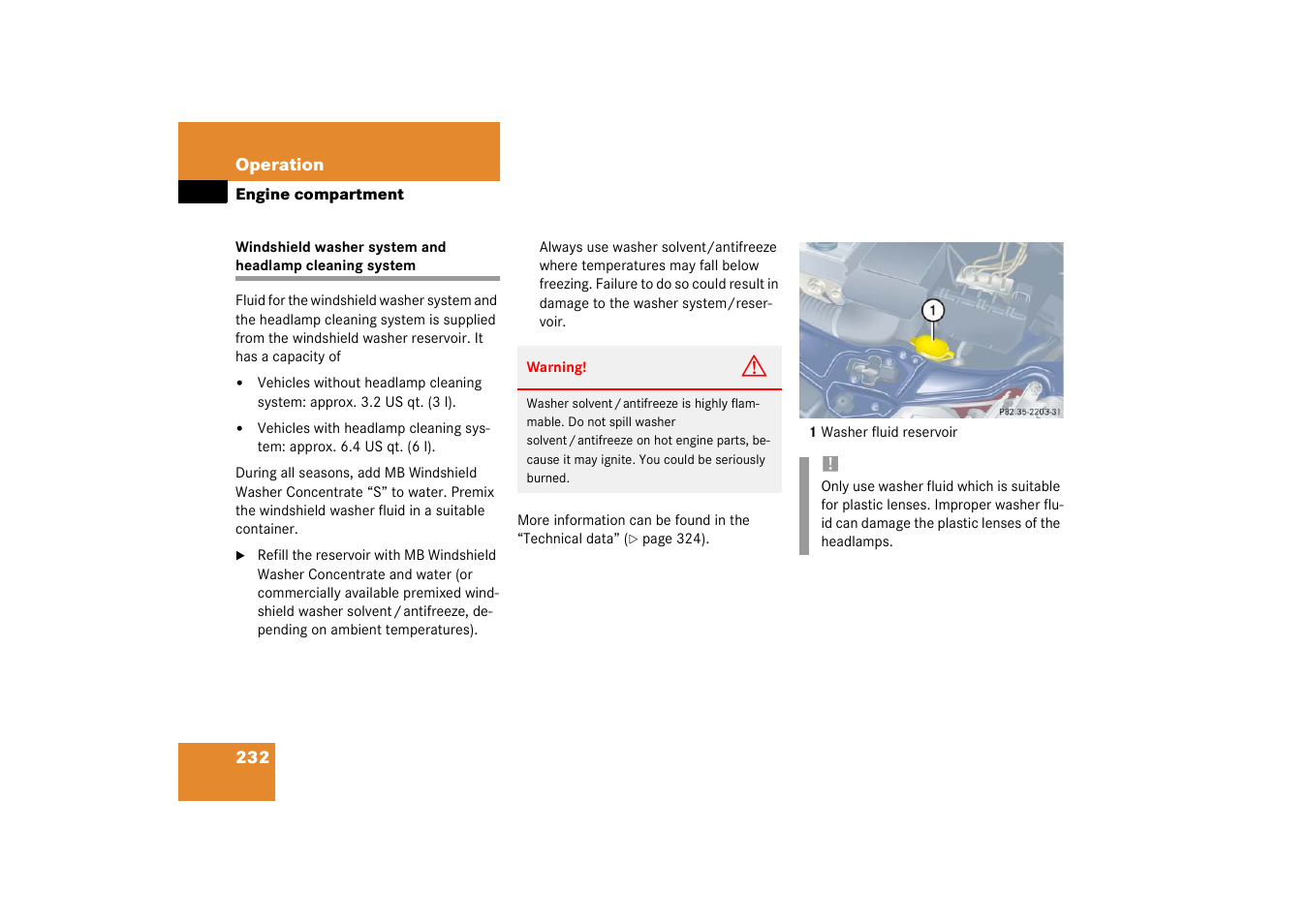 Windshield washer system and, Tion | Mercedes-Benz 2003 C-Class Coupe User Manual | Page 232 / 356