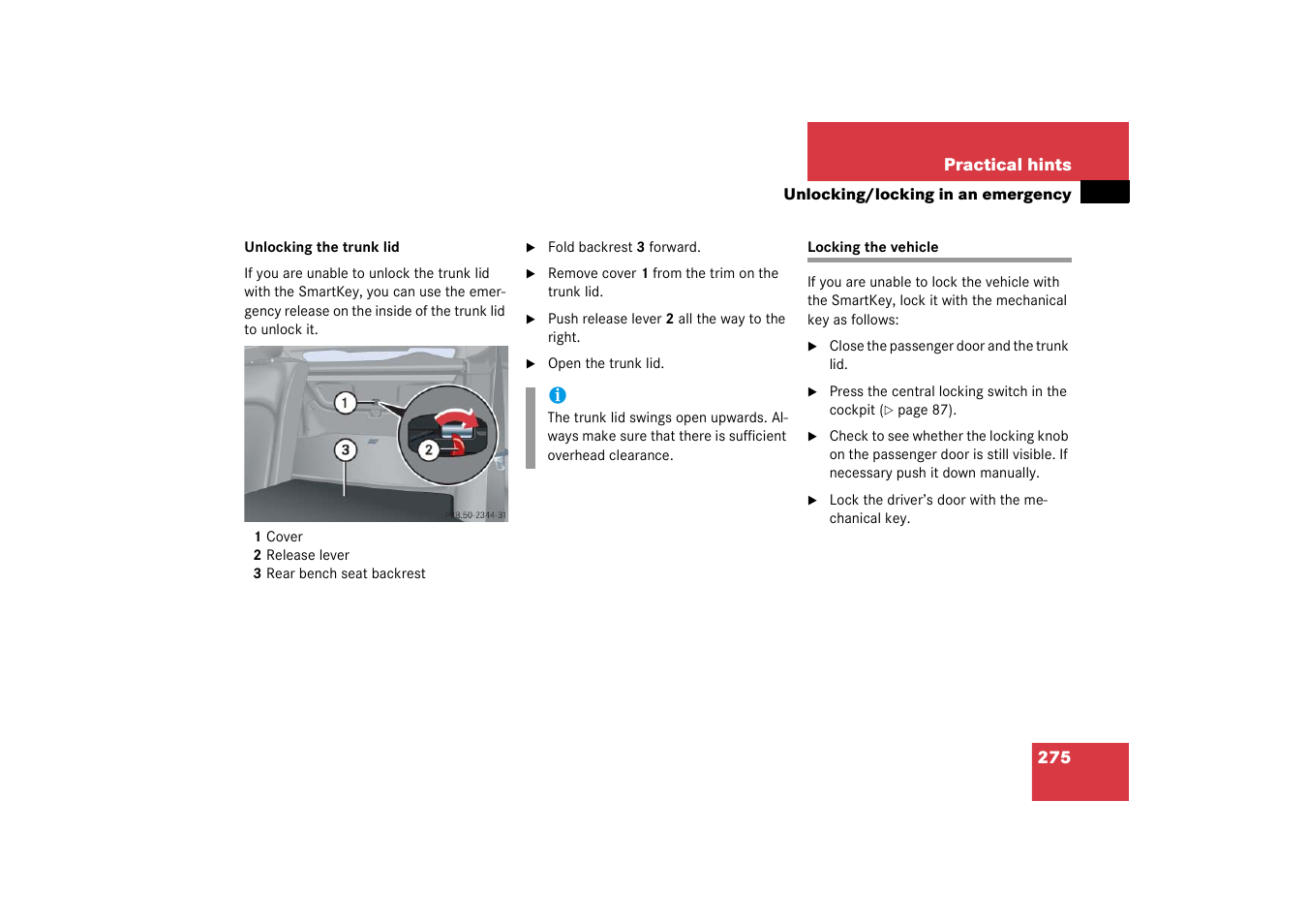 Locking the vehicle | Mercedes-Benz 2003 C-Class Coupe User Manual | Page 275 / 356