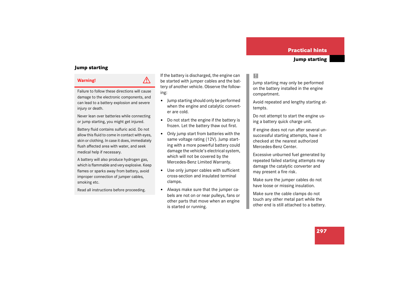 Jump starting | Mercedes-Benz 2003 C-Class Coupe User Manual | Page 297 / 356