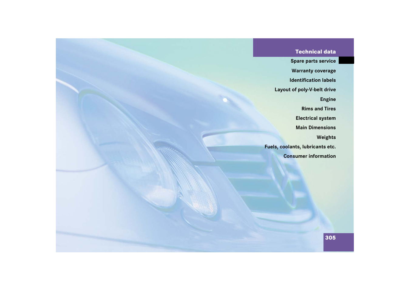 Technical data | Mercedes-Benz 2003 C-Class Coupe User Manual | Page 305 / 356