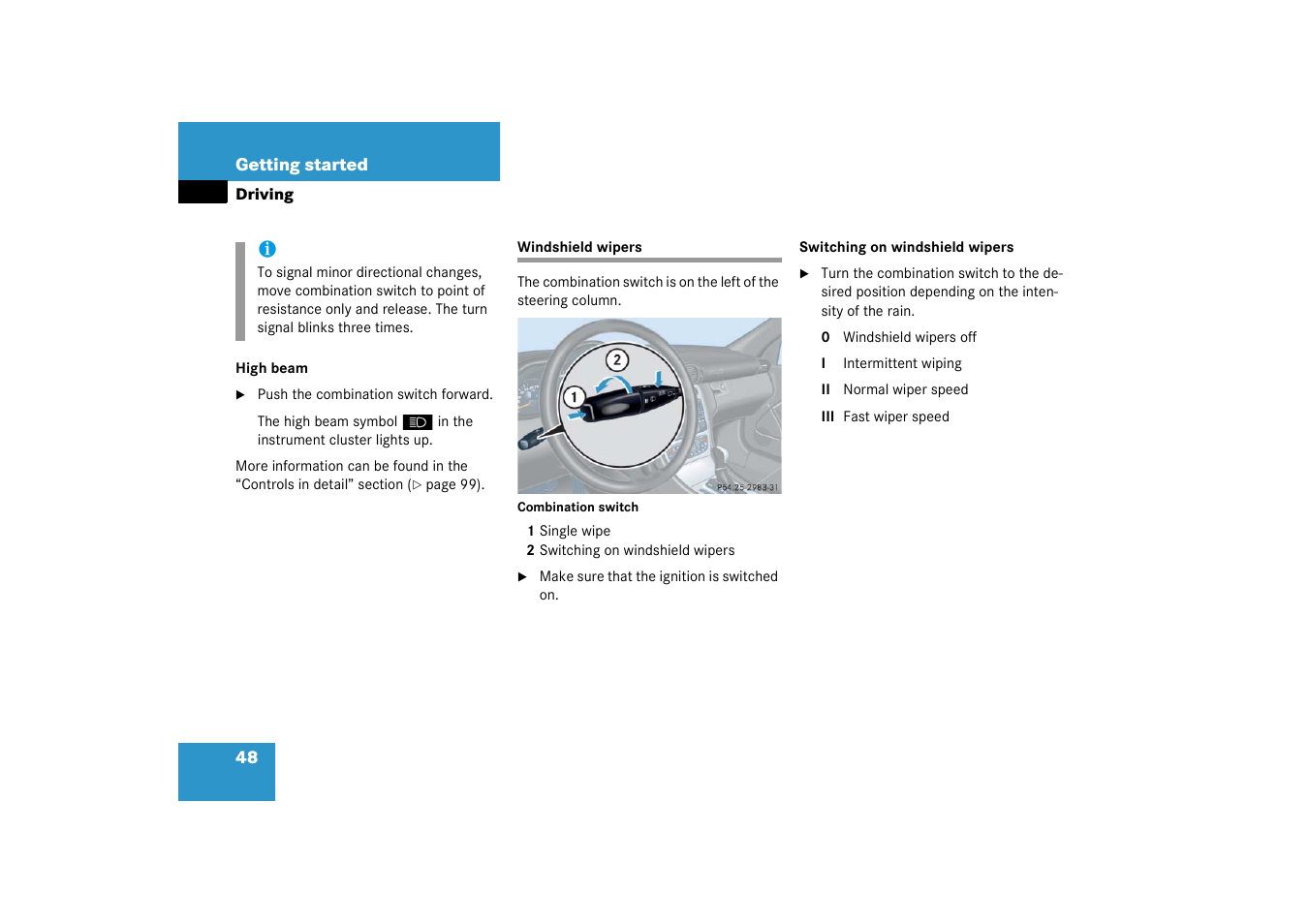 Windshield wipers | Mercedes-Benz 2003 C-Class Coupe User Manual | Page 48 / 356