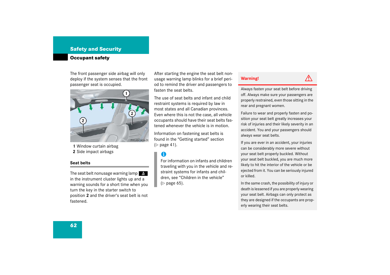 Seat belts | Mercedes-Benz 2003 C-Class Coupe User Manual | Page 62 / 356