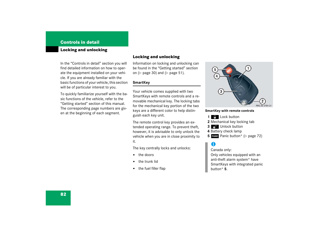 Locking;unlocking;smartkey:locking and unlocking, Keys, Locking and unlocking | Smartkey | Mercedes-Benz 2003 C-Class Coupe User Manual | Page 82 / 356