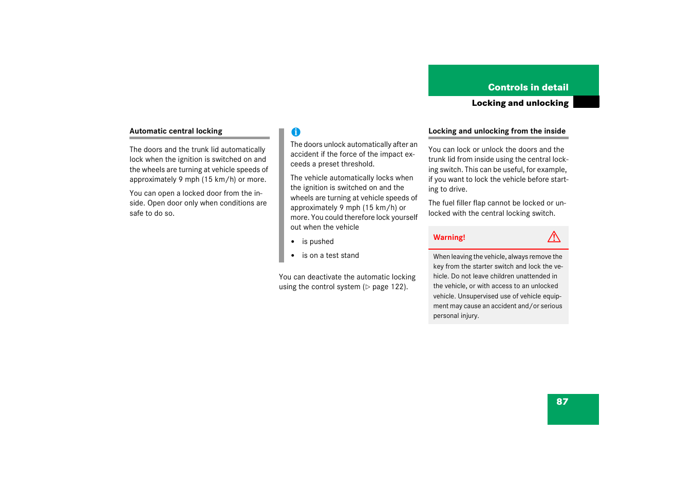 Automatic locking when driving | Mercedes-Benz 2003 C-Class Coupe User Manual | Page 87 / 356