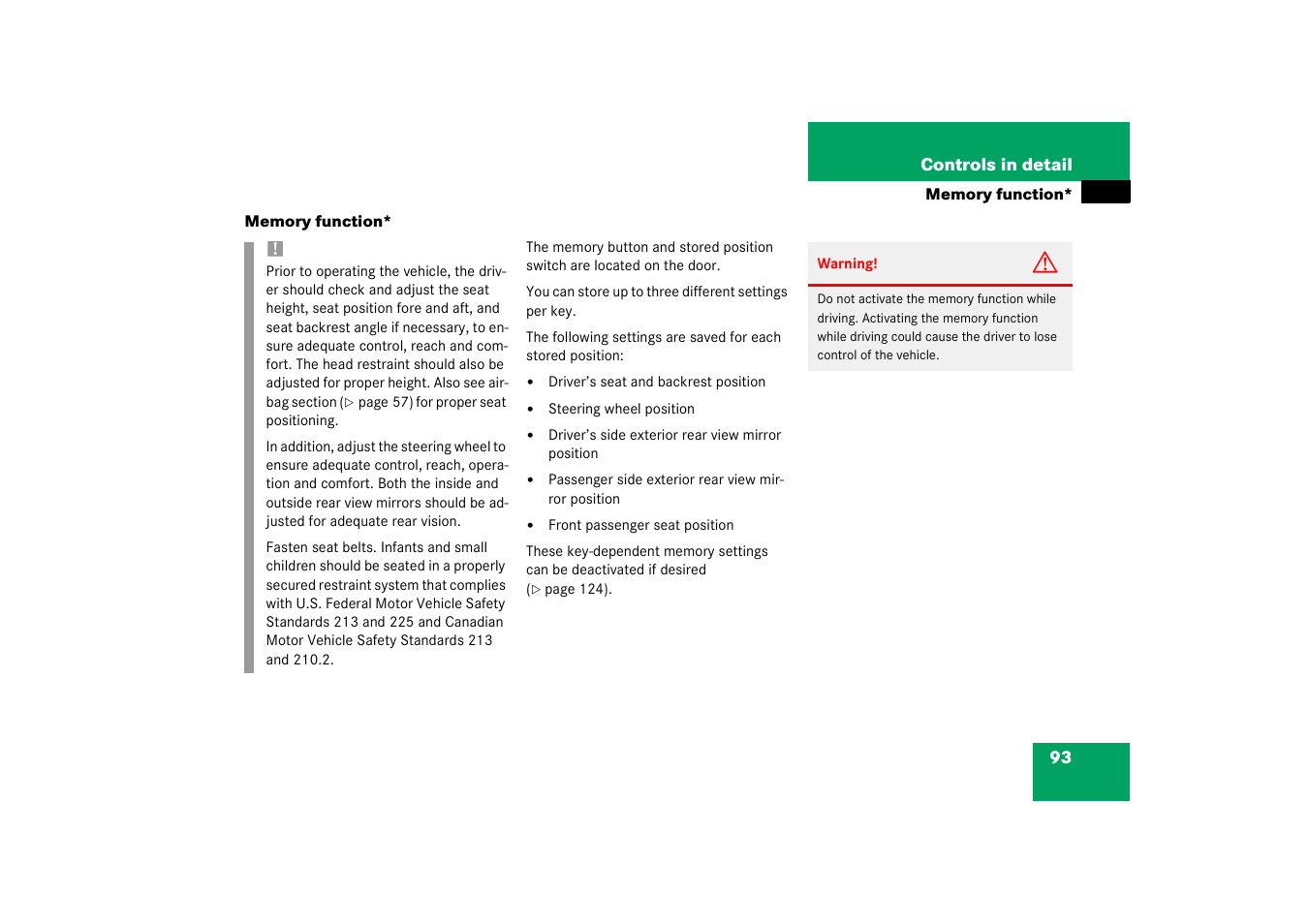 Memory function | Mercedes-Benz 2003 C-Class Coupe User Manual | Page 93 / 356