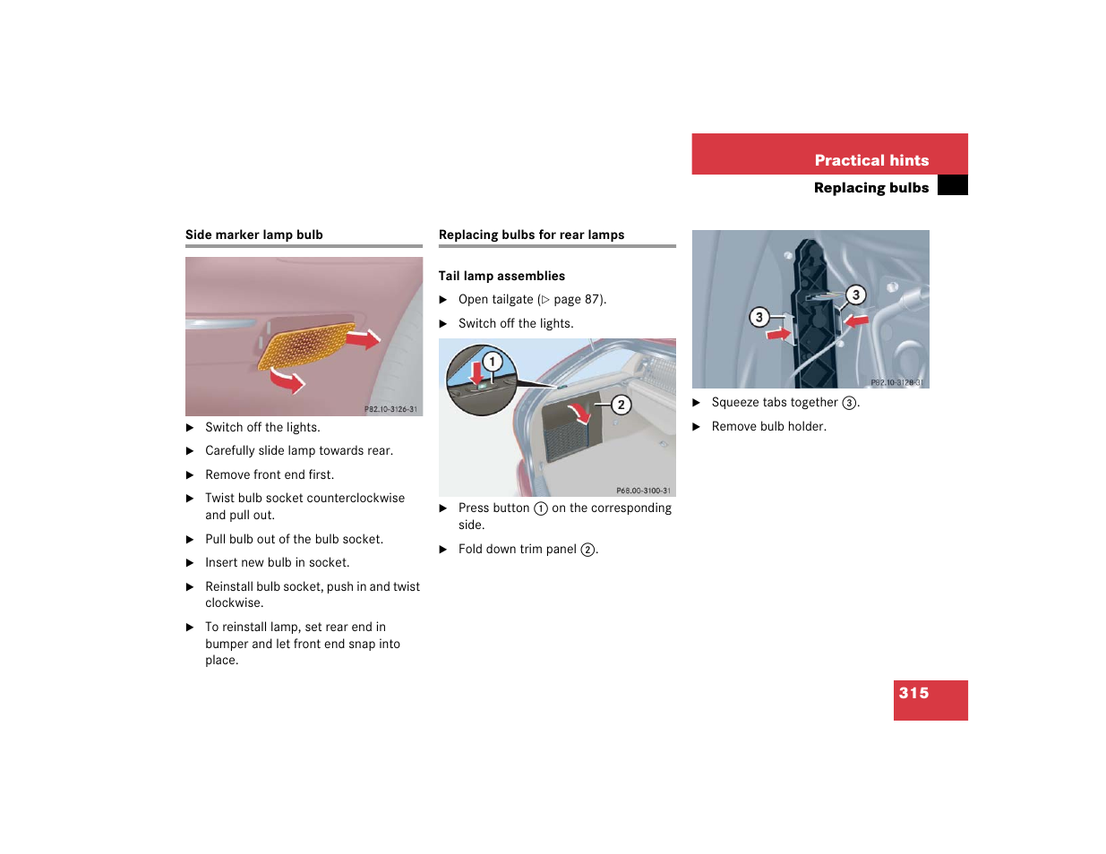 315 practical hints | Mercedes-Benz 2004 C-Class Wagon User Manual | Page 315 / 400