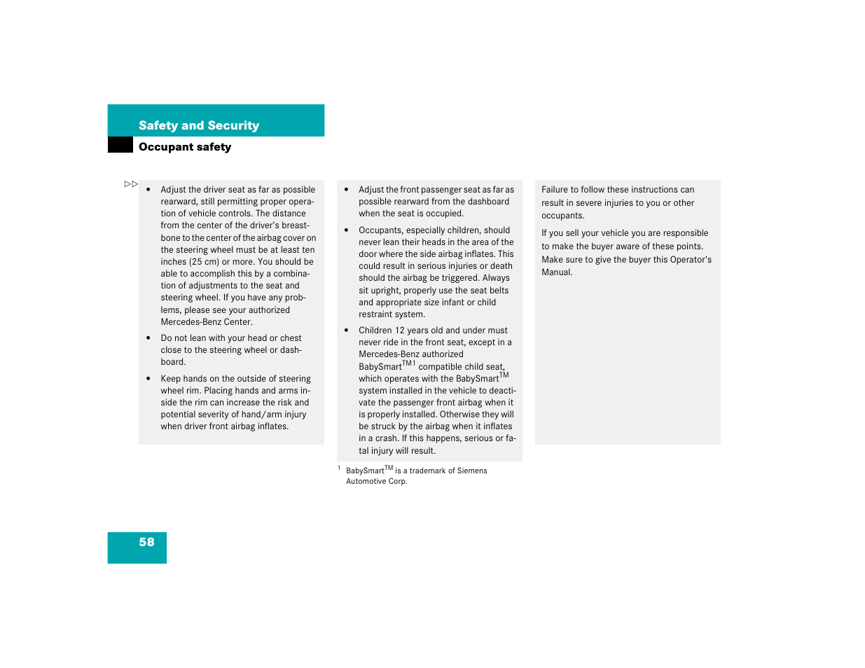 58 safety and security | Mercedes-Benz 2004 C-Class Wagon User Manual | Page 58 / 400