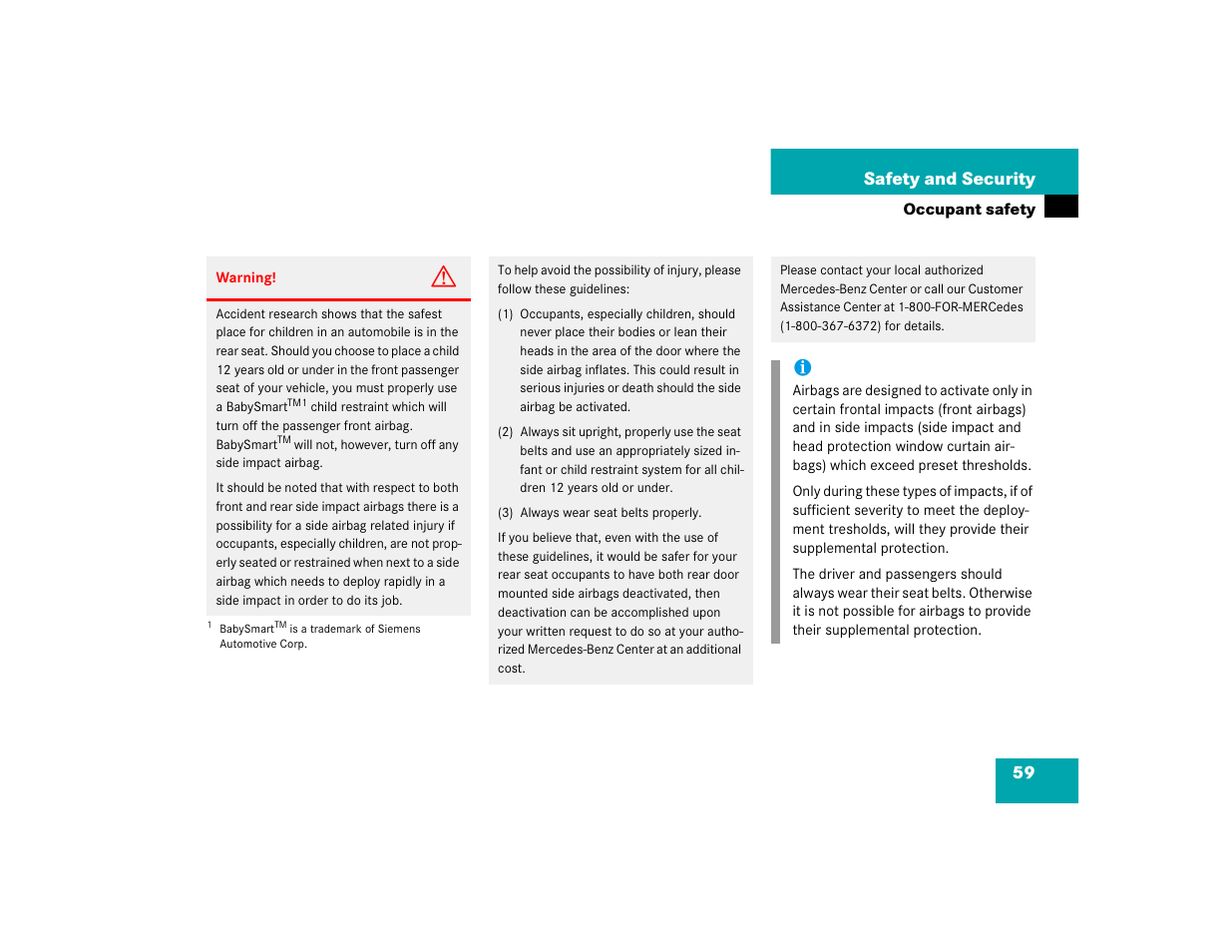 59 safety and security | Mercedes-Benz 2004 C-Class Wagon User Manual | Page 59 / 400