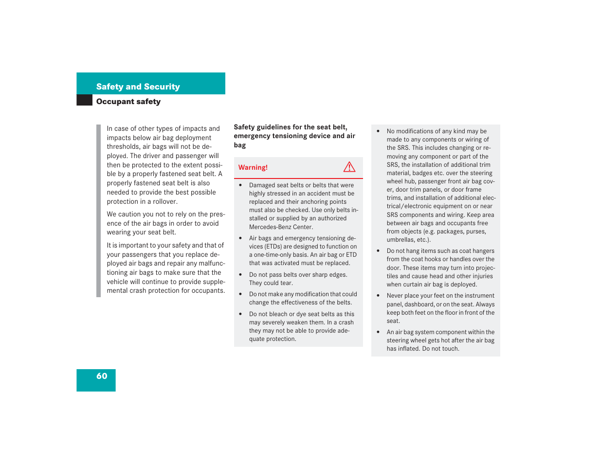 60 safety and security | Mercedes-Benz 2004 E 55 AMG User Manual | Page 61 / 451