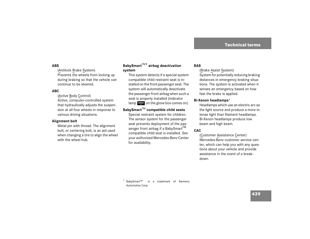 439 technical terms | Mercedes-Benz SL-Class User Manual | Page 441 / 474
