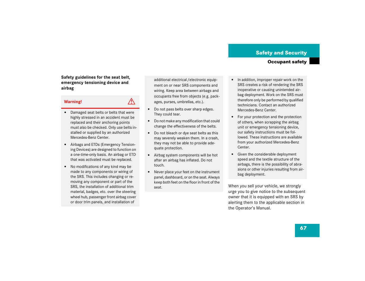 67 safety and security | Mercedes-Benz SL-Class User Manual | Page 69 / 474