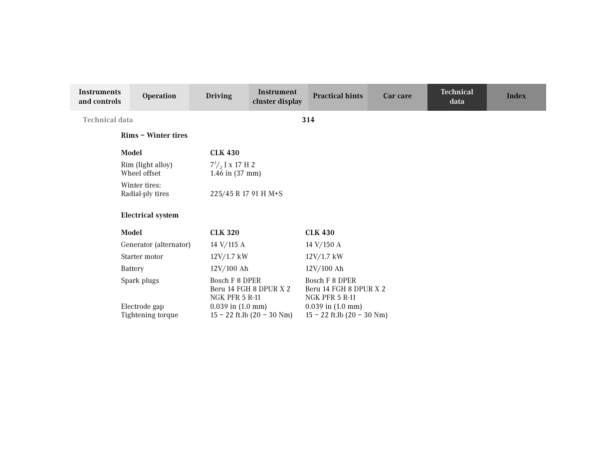 Mercedes-Benz 2003 CLK 430 User Manual | Page 317 / 341