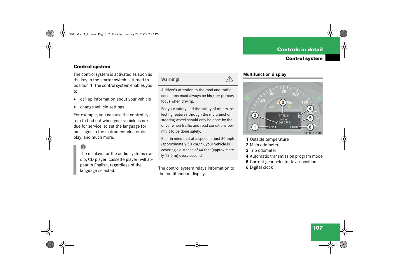 Control system | Mercedes-Benz 2003 C 240 4MATIC User Manual | Page 101 / 370