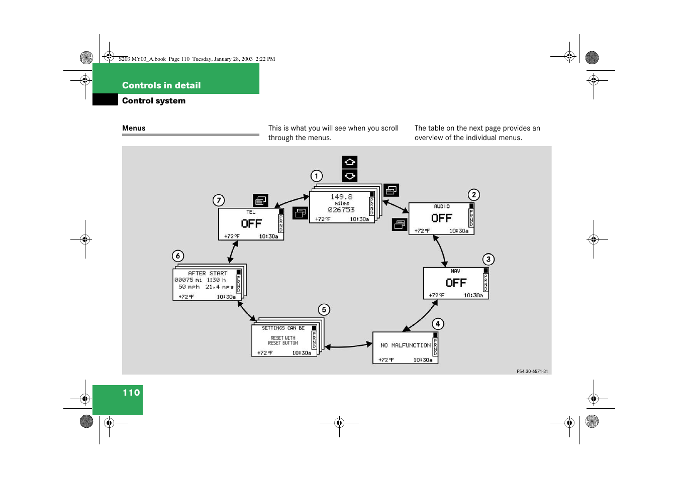 Control system:menus;menus:in control system | Mercedes-Benz 2003 C 240 4MATIC User Manual | Page 104 / 370