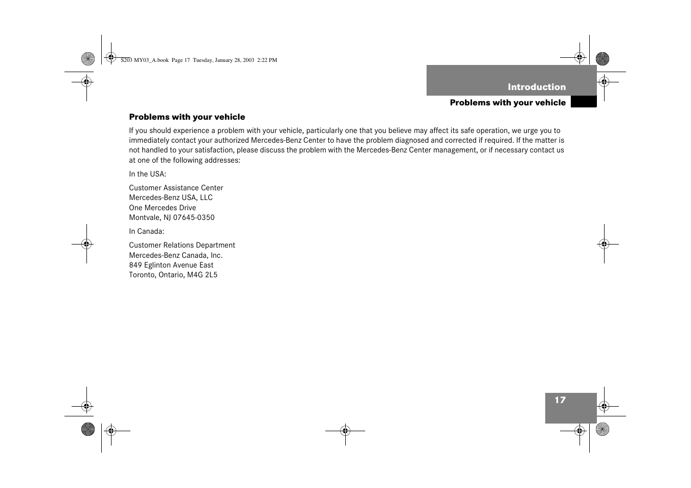 Problems:with vehicle | Mercedes-Benz 2003 C 240 4MATIC User Manual | Page 11 / 370