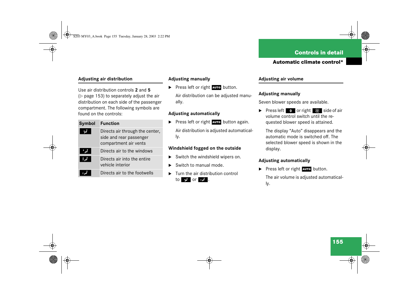 Adjusting:air volume;air volume:adjusting | Mercedes-Benz 2003 C 240 4MATIC User Manual | Page 149 / 370