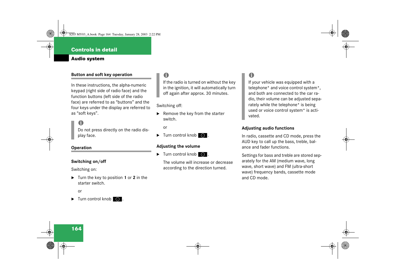 Audio system:operation | Mercedes-Benz 2003 C 240 4MATIC User Manual | Page 158 / 370
