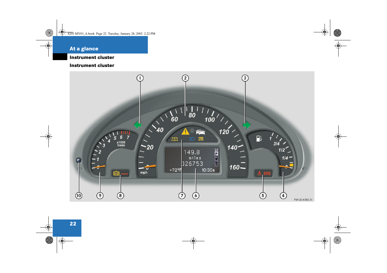 Instrument cluster | Mercedes-Benz 2003 C 240 4MATIC User Manual | Page 16 / 370