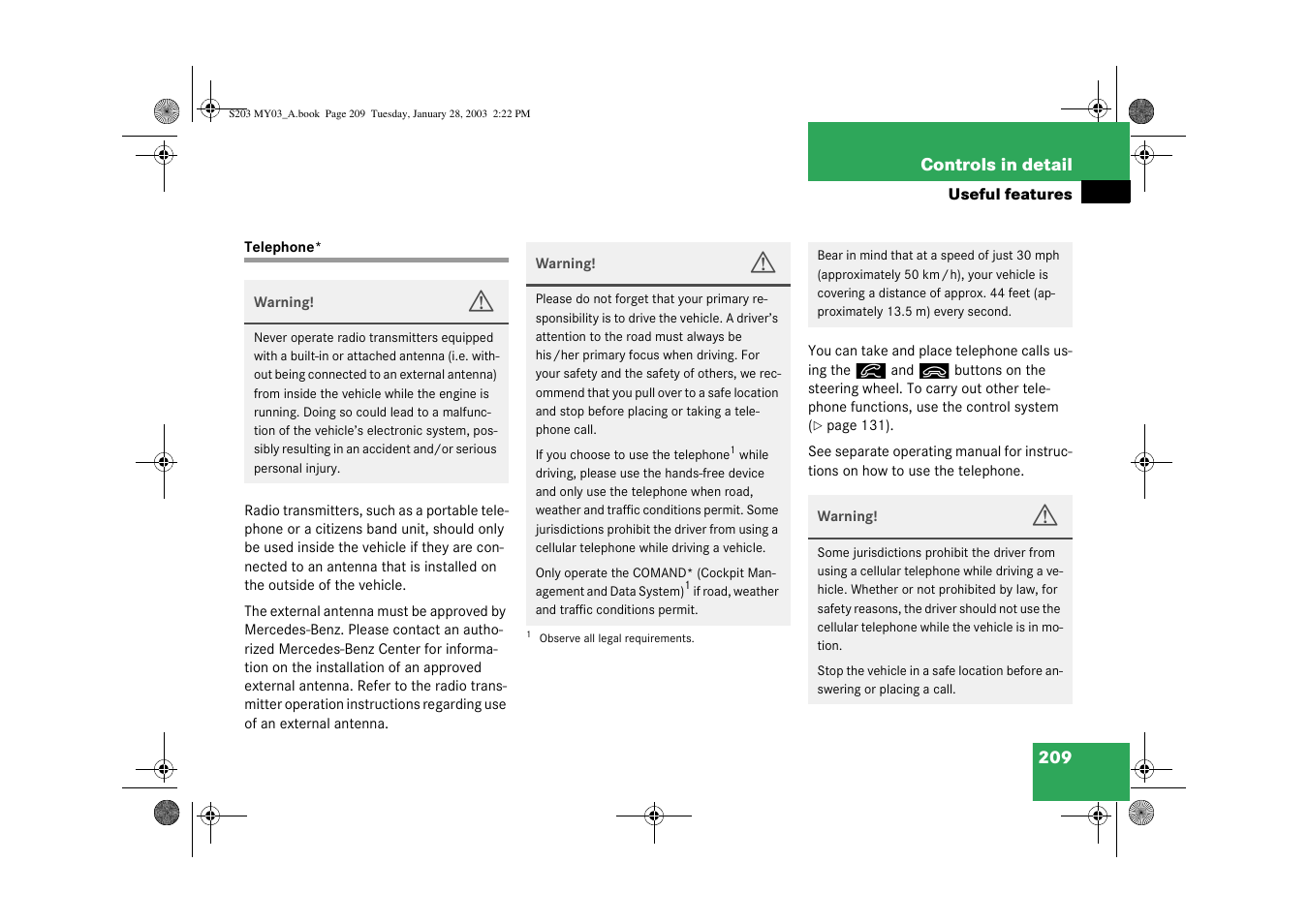 Telephone*;useful features:telephone | Mercedes-Benz 2003 C 240 4MATIC User Manual | Page 203 / 370