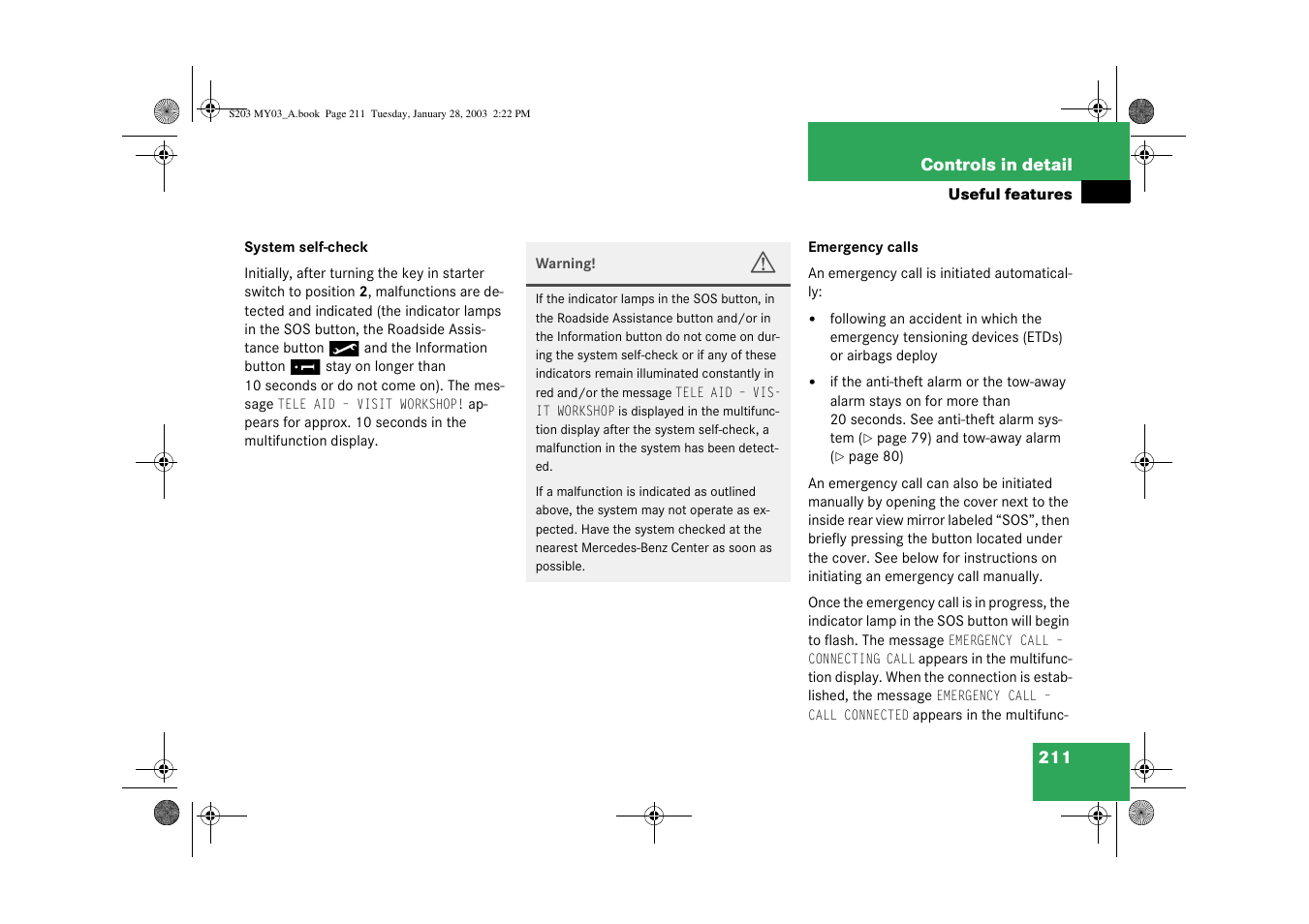 Mercedes-Benz 2003 C 240 4MATIC User Manual | Page 205 / 370