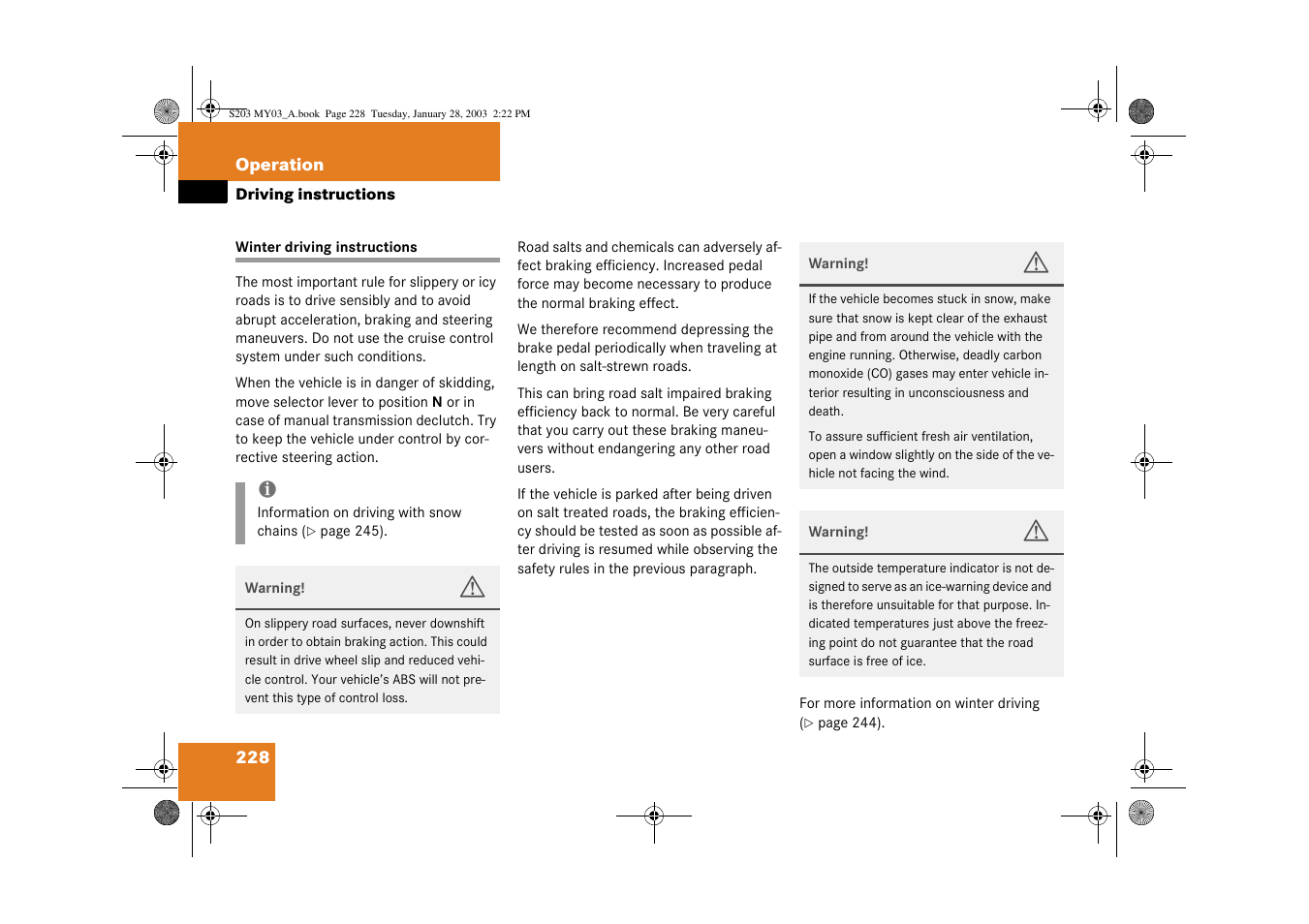 Winter driving instructions;driving:in winter | Mercedes-Benz 2003 C 240 4MATIC User Manual | Page 222 / 370